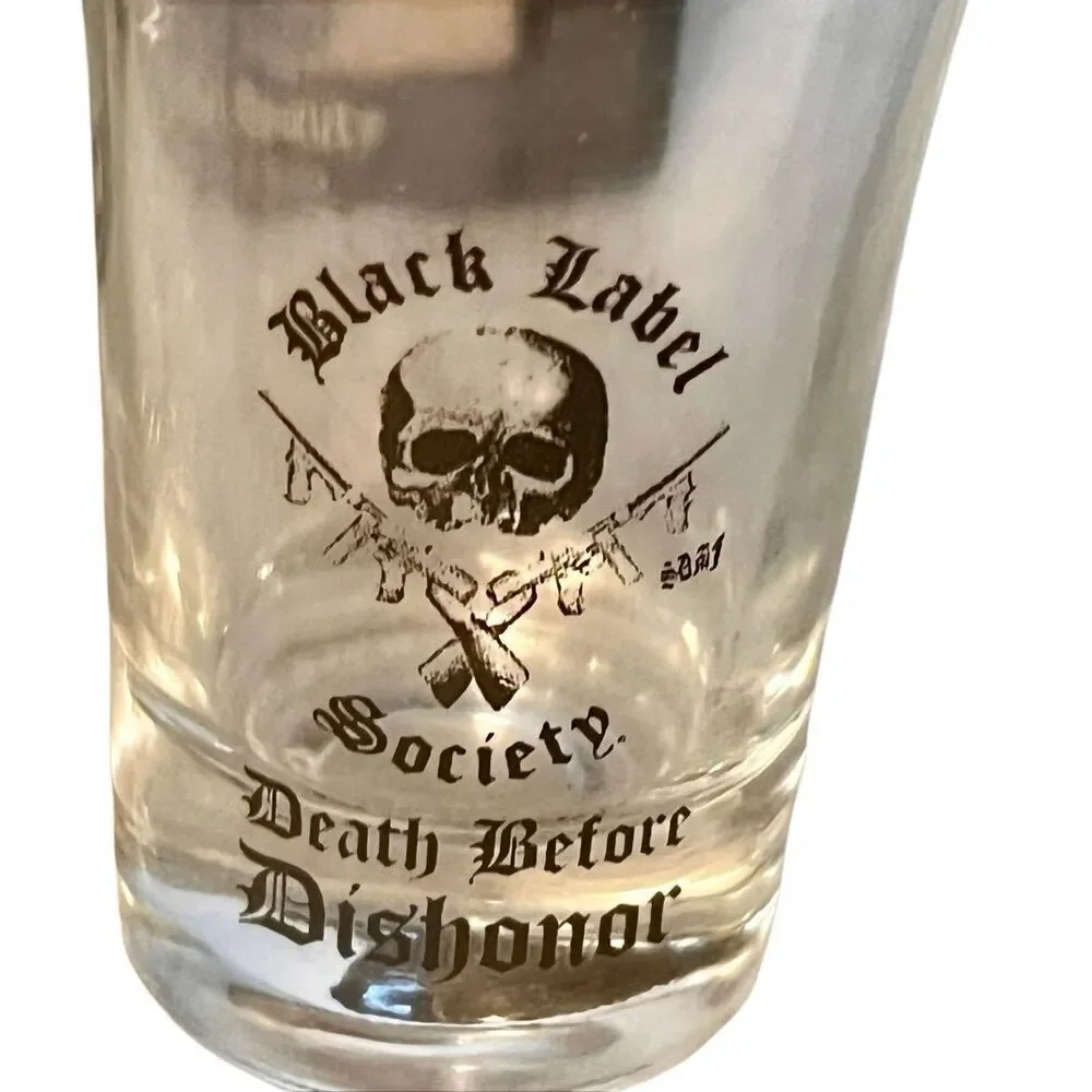 BLACK LABEL SOCIETY BLS FOUR SHOT GLASSES 2 -SKULL LOGO 2 -DEATH BEFORE DISHONOR